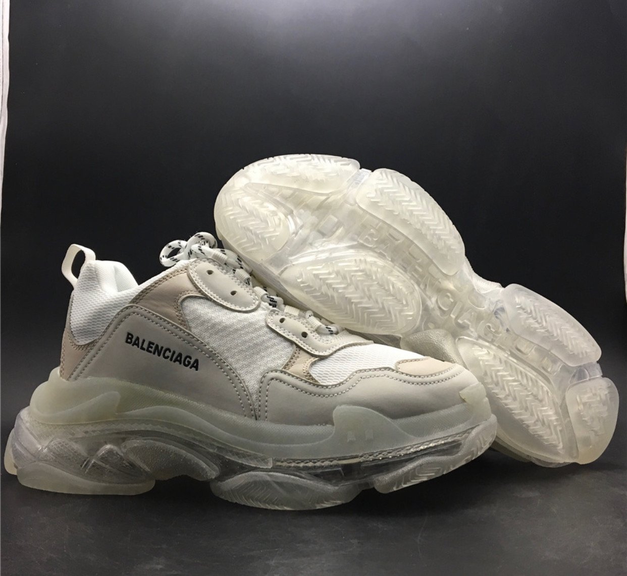 The pair of Balenciaga Triple S on the post of